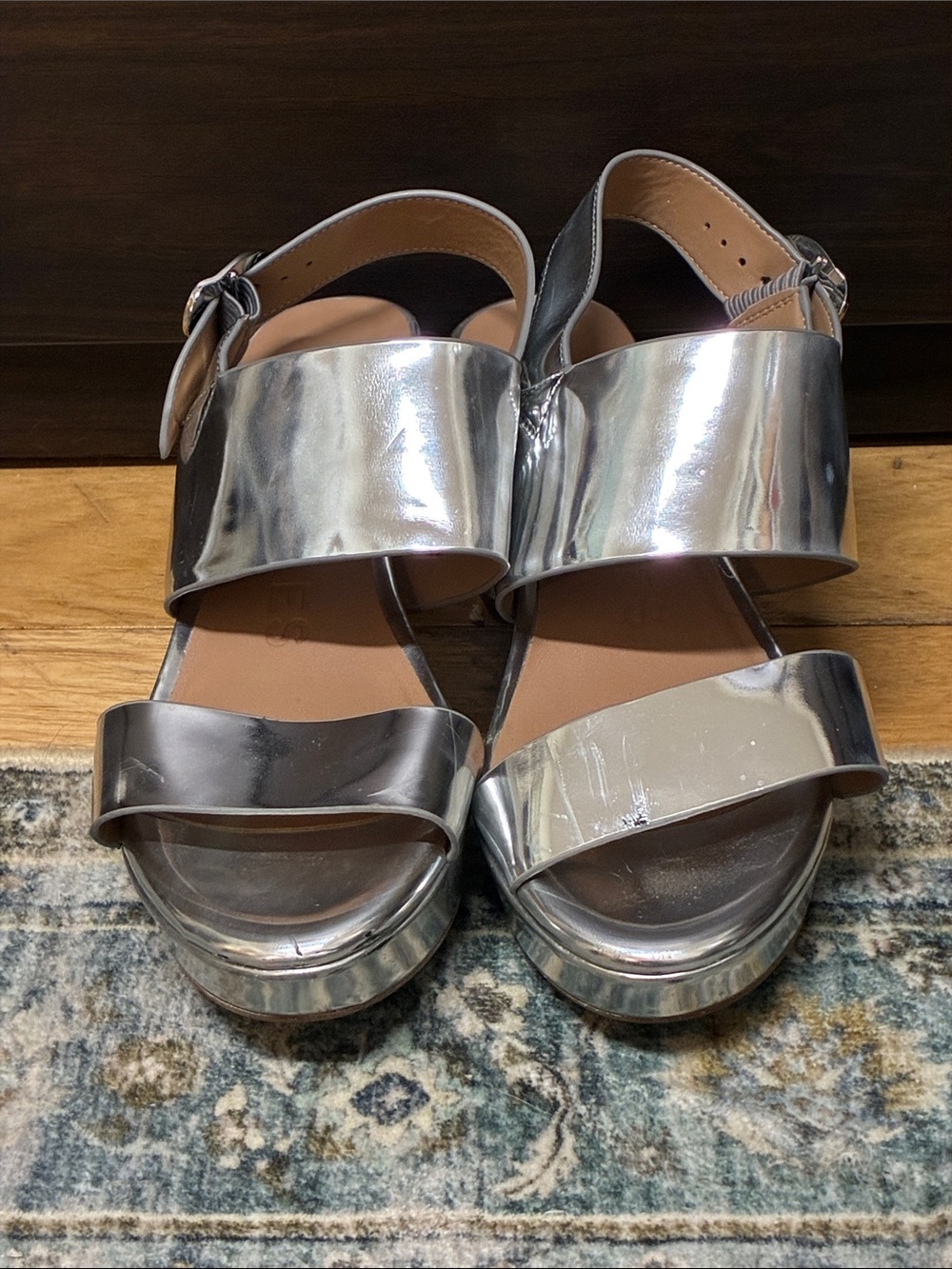 Aerosoles Camera Metallic Silver Strappy Platform Sandals